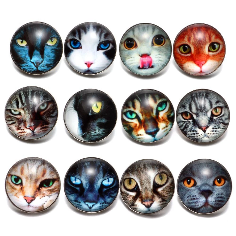 Glass Cat snap button charms