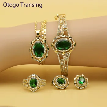 

Otogo Transing 2019 Round Green Cubic Zirconia Gold Color Jewelry Sets For Women Earring Pendant Necklace Ring Bracelet SET202