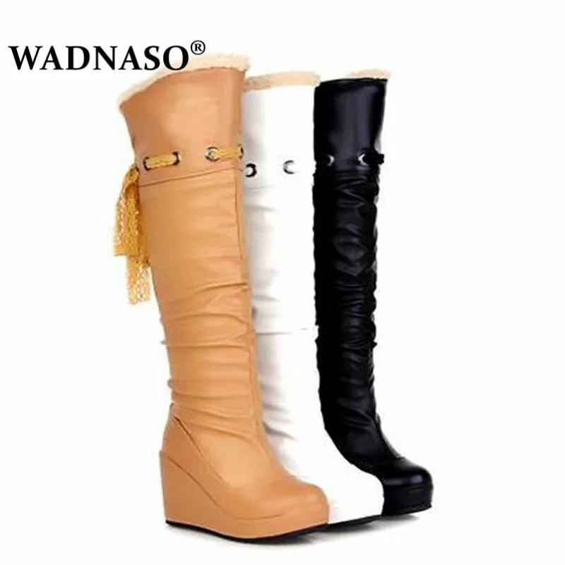 

Autumn Winter Knee boots women snow footwear high heel shoes sexy platform warm long boot EUR size 34-39 White Black Beige