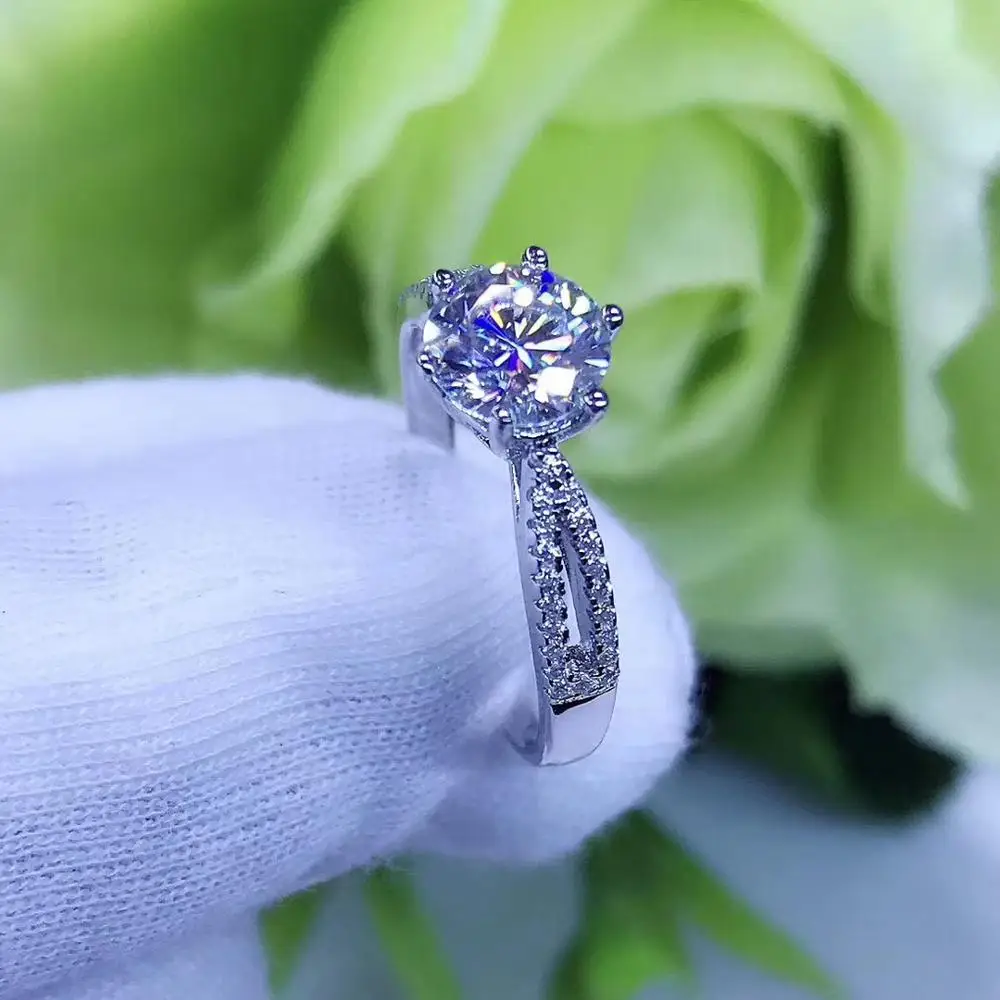 Круглое серебряное кольцо с муассанитом 1ct D VVS 6,5 мм роскошное кольцо с муассанитом Weding для женщин