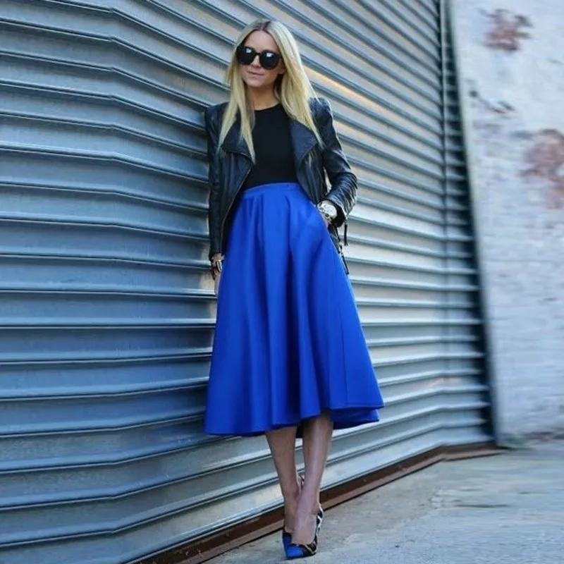 Royal Blue Midi Skirts 2018 Faldas Woman Skirts A Line Custom Made