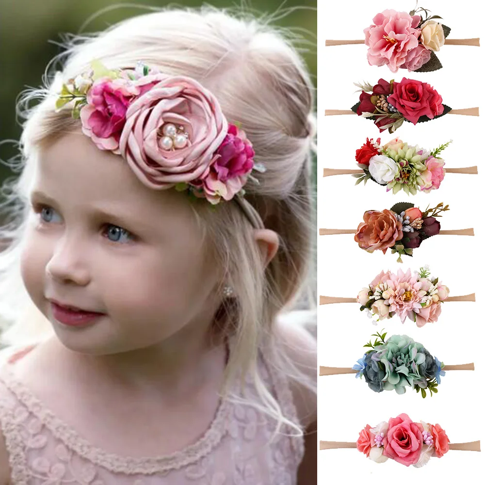 Pink Elastic Flower Baby Kids Girls Headband Photography Props Hair Band