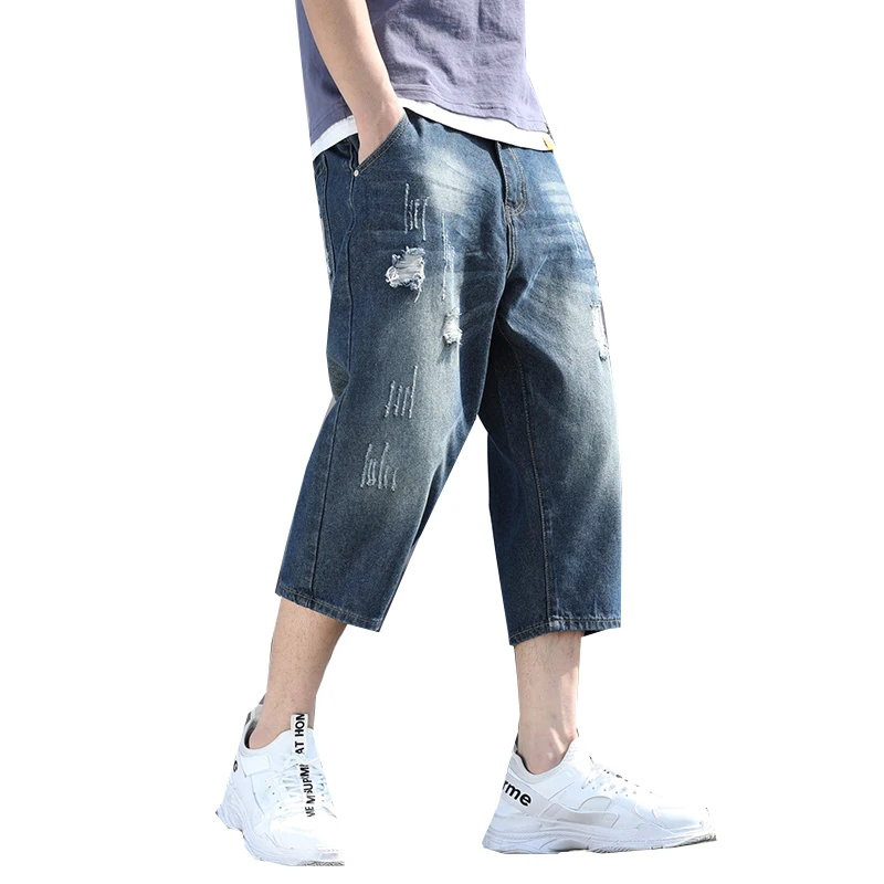 

2019 spring Men's Denim Shorts high quality men jeans shorts Cotton Straight Male Blue Casual Short Jeans men ripped broken blue
