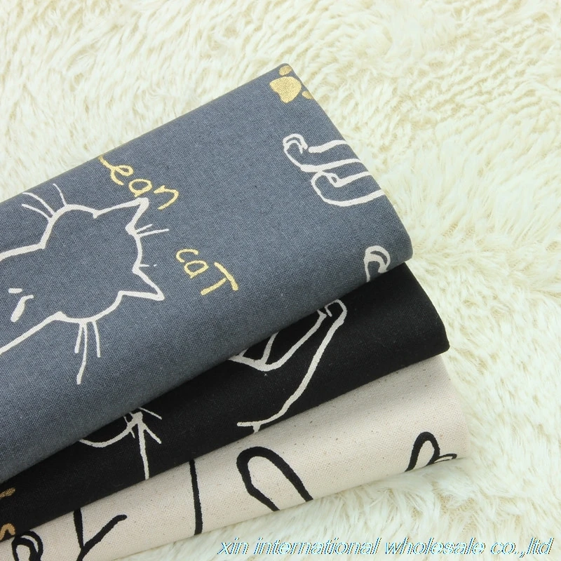 Cartoon cat bronzing printing fabric Cotton and linen tissus au metre Handmade DIY bag clothes | Дом и сад
