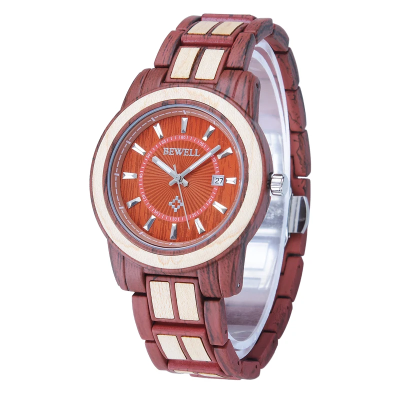 

Wooden Watch with Calendar and Best BEWELL Quartz Wristwatches Fashion Bracelet Clasp Butterfly Watch for Your Eyes Only 1053A