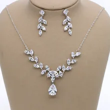 Stunning Copper Wedding Cubic Zircon Jewelry Set Bridal CZ Necklace Earring Set Banquet Party Jewelry Set Bridesmaids Jewelry bride zircon drops hypoallergenic ear clip necklace set wedding bridal party jewelry set dress up necklace earring set