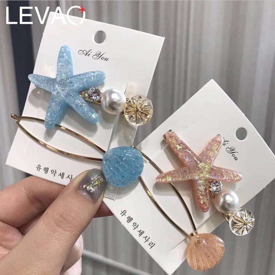 

LEVAO 2PC/Set 2019 Solid Star Shell Pearl Hairpins for Girls Irregular Hair Clips Barrettes Hair Accessories Hair Ornament