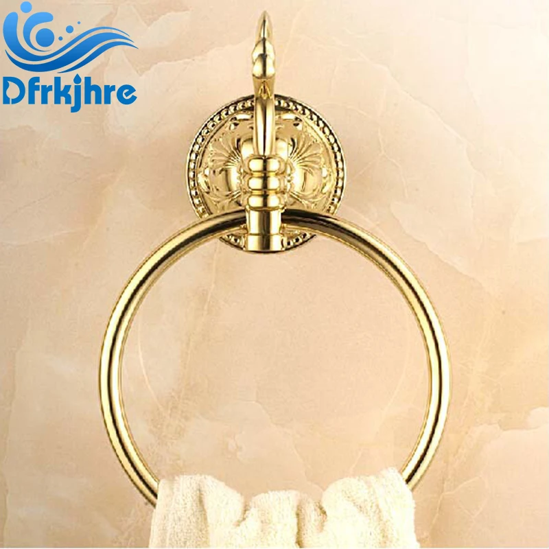 

Free Shipping! Luxury Golden Finish Flower Carved Bathroom Towel Rack Holder Bar Wall Mounted