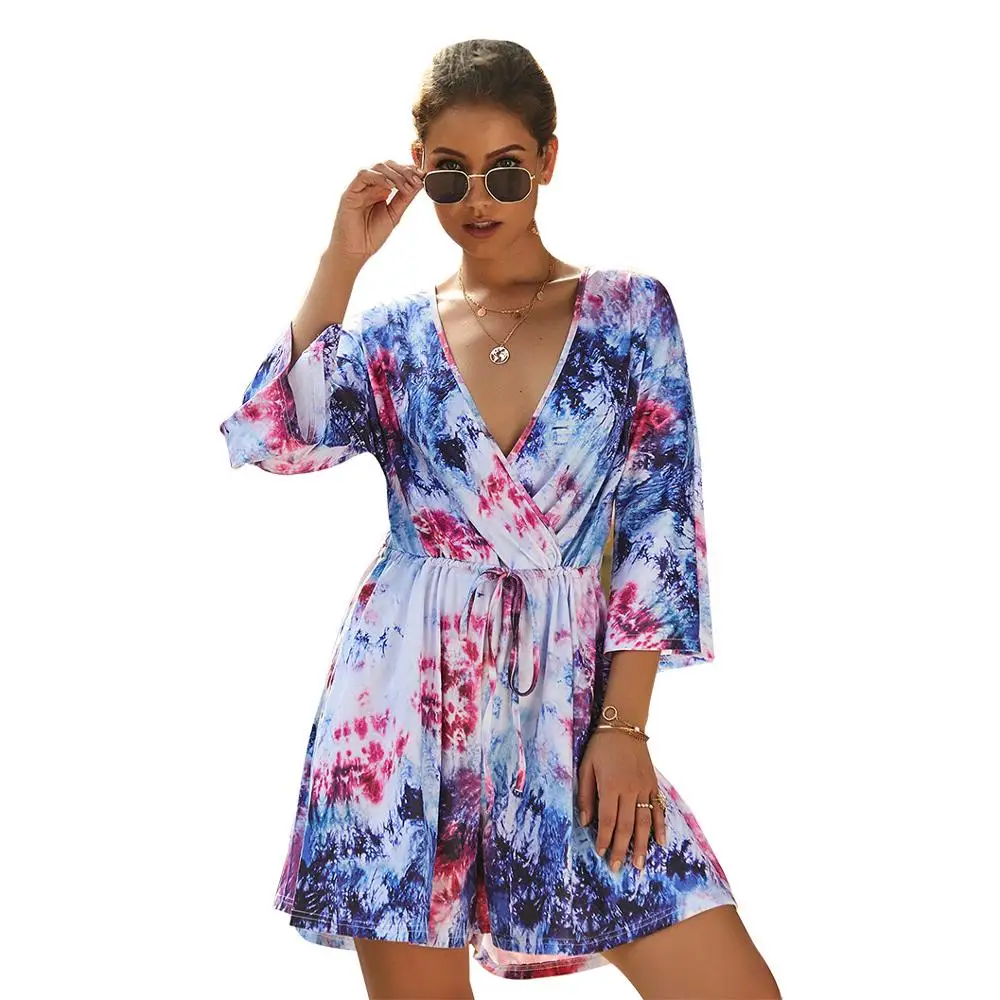 

Women's Polyester Luxury Brand Print Elegant Jumpsuit Lady Summer Streetwear Round Neck High quality leisure elegance Siamese S