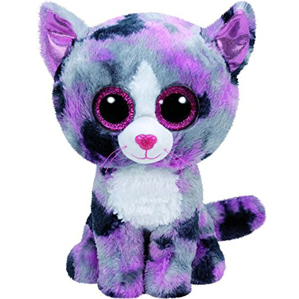 

Pyoopeo Original Ty Boos 10" 25cm Lindi the Gray Cat Plush Medium Big-eyed Stuffed Animal Collection Doll Toy with Heart Tag