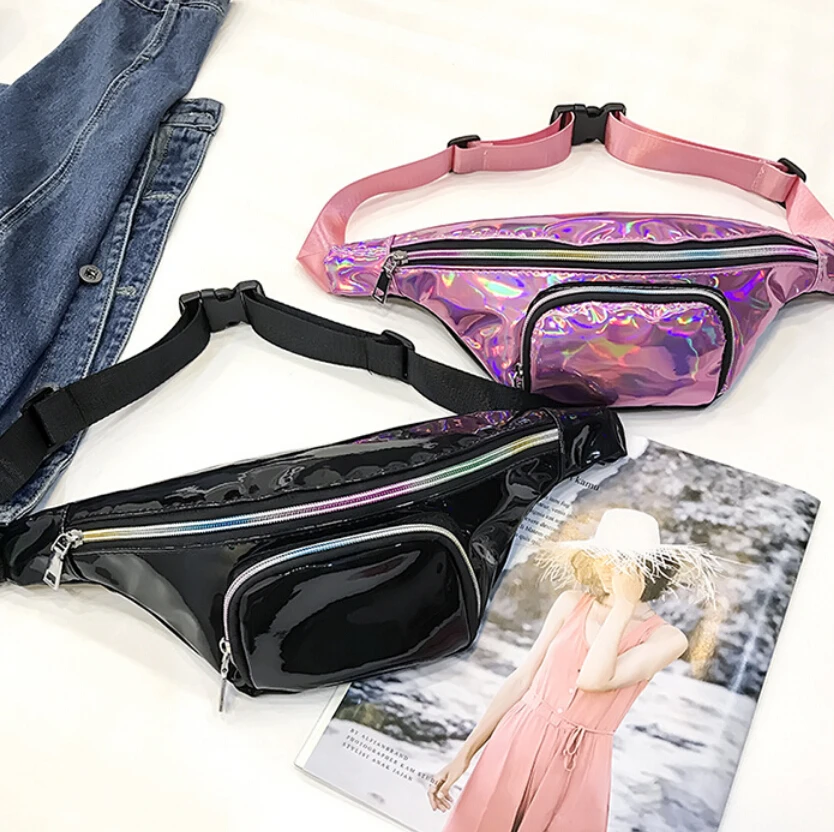 Новинка 2018 года Панк Леди девушка Радуга ПВХ лазерный прозрачный Fanny Pack для женщин Бум сумка с поясом серебристый, черный