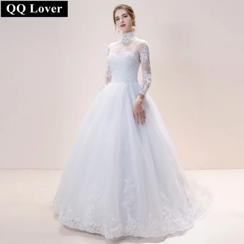 Платье QQ Lover кружевное бальное платье с высоким воротом и длинным рукавом на