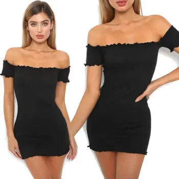 

Women's Off Shoulder Bodycon Bandage Party Short Mini Dress Women Casual Sheath Solid Slash Neck Mini Dress Women Dresses