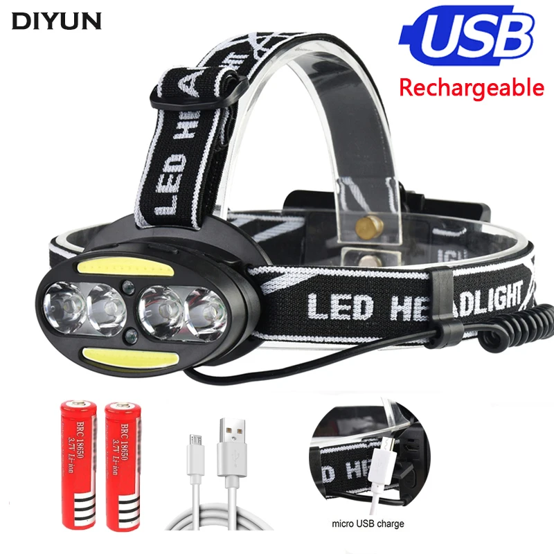 

Headlight 30000 Lumen headlamp 4* XM-L T6 +2*COB+2*Red LED Head Lamp Flashlight Torch Lanterna with batteries charger