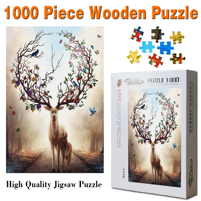 

1000 Pieces Colorful Deer Wooden Jigsaw Puzzle for Adult Decompression 1500 pieces jigsaw Creativity DIy puzzles Imagine Toys