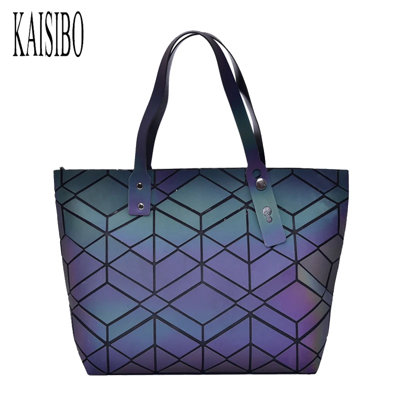 2018 Fashion Luminous Bag Women Casual Tote Folded Handbag Geometric Plaid Handbags Bolsa Feminina Shoulder Bag