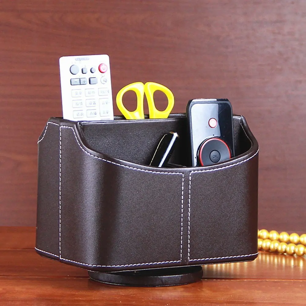 

Brown PU Leather 360 Degrees Rotatable Remote control/controller TV Guide/mail/CD organizer/caddy/holder