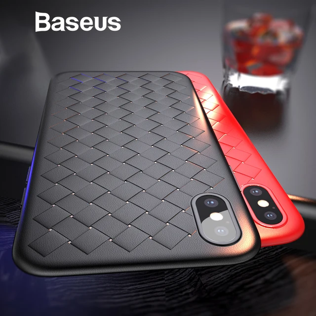 Baseus Luxury Grid Pattern Case For iPhone X Cases Ultra Thin Soft Silicone Protective Case For iPhoneX Cover Matte Coque Funda