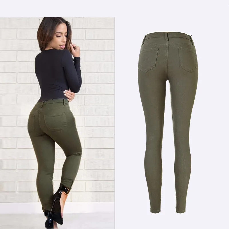 Джинсы с ропками, сексуальные модные эластичные Стрейчевые обтягивающие джинсы, деним, полная длина, с эффектом пуш-ап, сексуальные красивые женские зеленые джинсы Feminino
