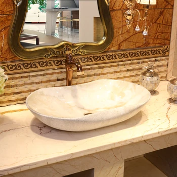 

Marble Imitation Art Basin Creative Ceramic Washbasin Toilet European oval Shaped ceramic Washbasin bathroom sink