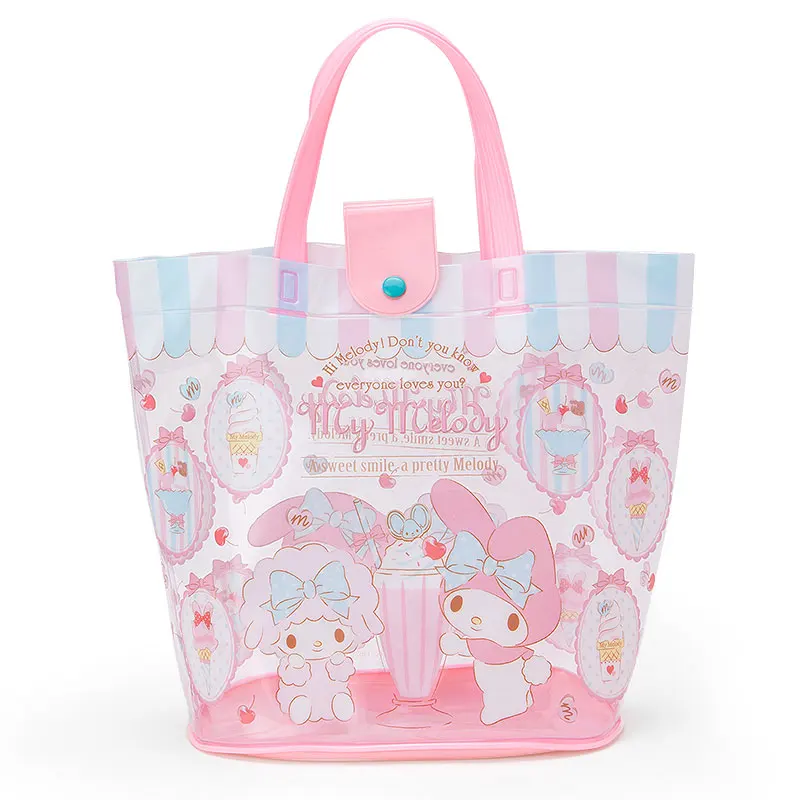 Cute Cartoon Pink Little Twin Stars Transparent PVC Plastic Waterproof Top Handles Handbag Large ...