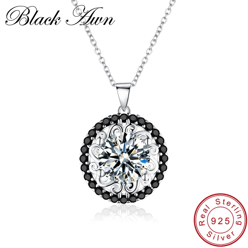 [BLACK AWN] Fine 100 925 Sterling Silver Slide Necklace Women Classic