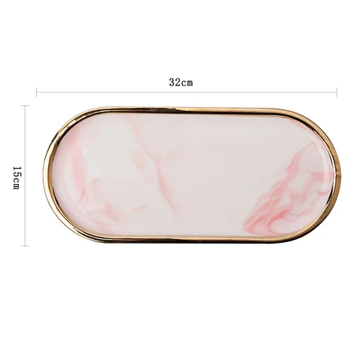 Нордическая мраморная керамическая овальная тарелка западное блюдо десертная тарелка ювелирный лоток для хранения Аксессуары для посуды суши посуда для морепродуктов - Цвет: big pink and gold