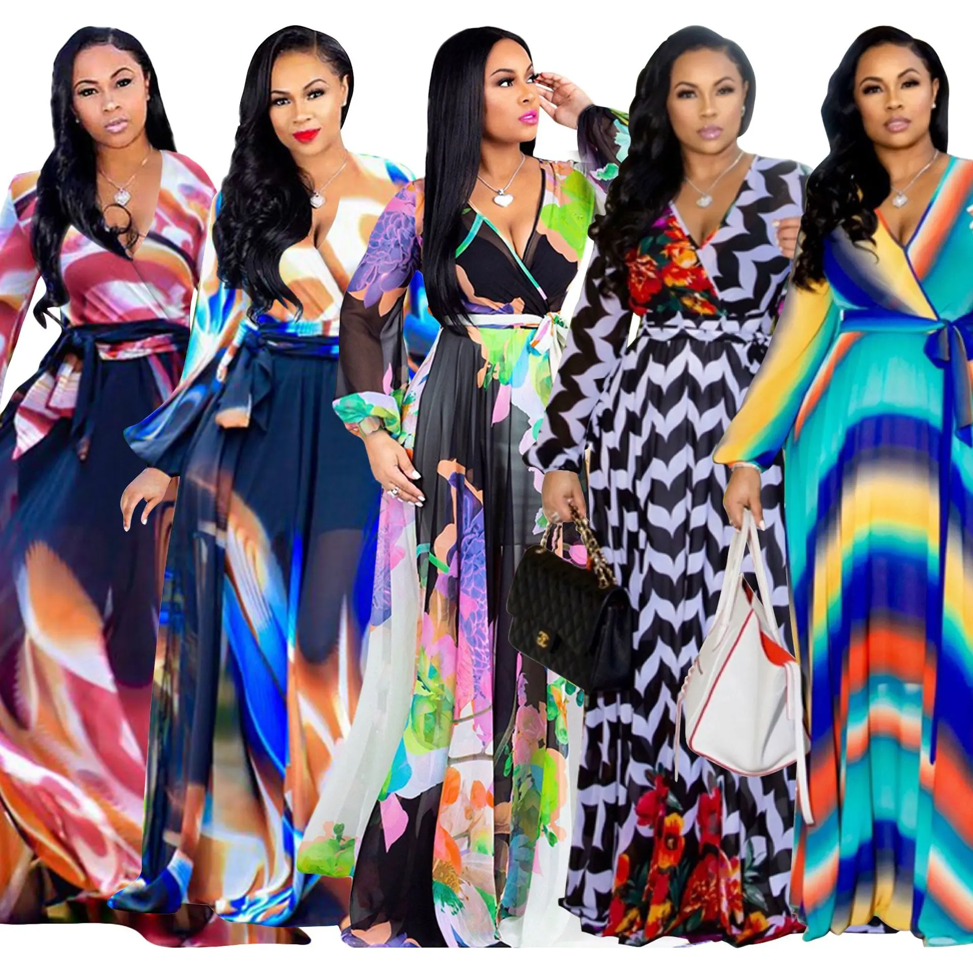 

Big size New style classic African women's clothes Chiffon digital print long dress with full skirt size S -5XL 7612