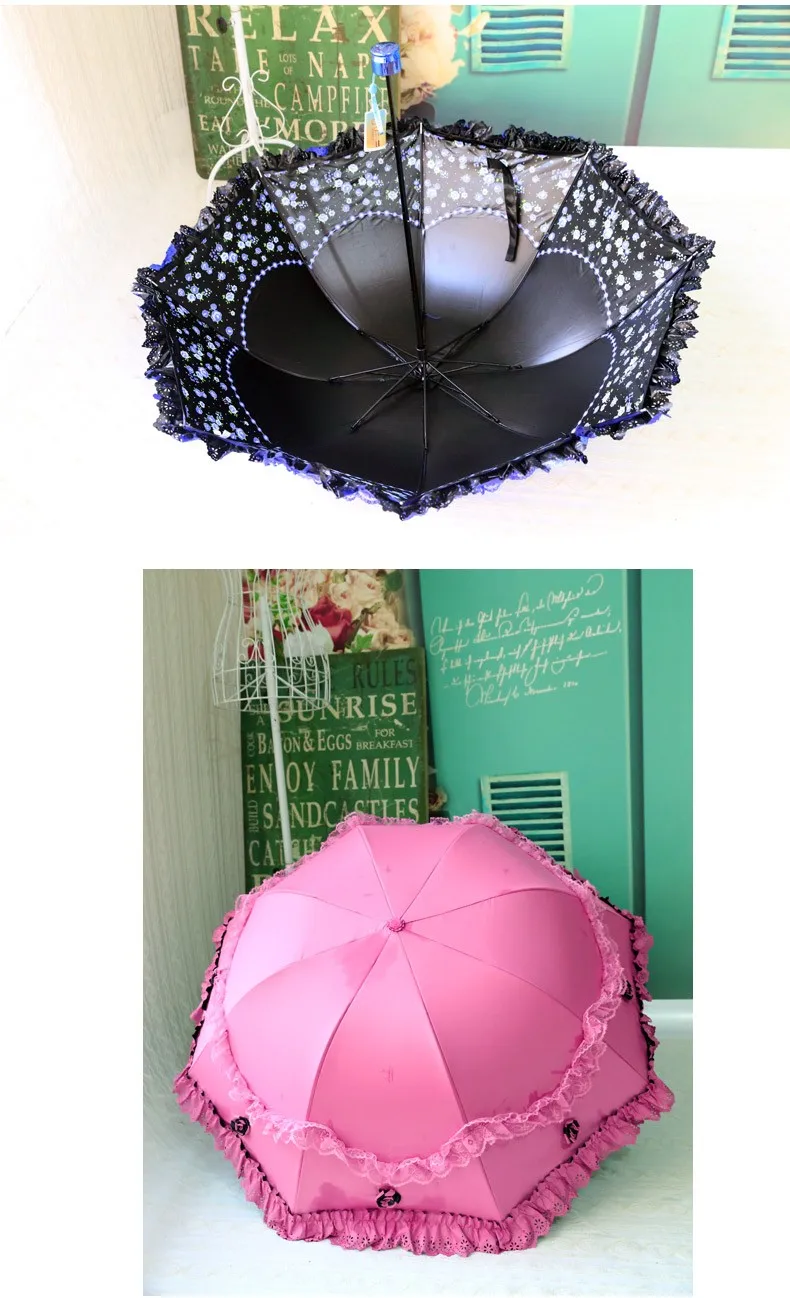 Новинка, 8 цветов, креативный складной зонтик принцессы, зонт от солнца, кружевной зонтик, зонты для дождя, для женщин, изогнутый, УФ, guarda chuva
