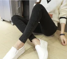  SLYXSH 2019 winter pregnant women plus velvet thick warm high waist trousers maternity stretched fleece skinny belly pants 