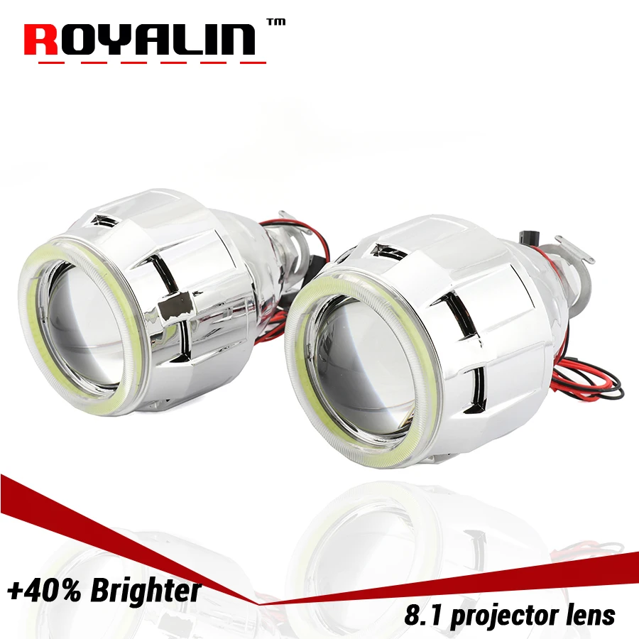 

ROYALIN Bi-Xenon HID H1 Mini Porjector Head Light Lens 8.1 Version For H4 H7 Auto Lamps COB Angel Eyes 70mm DRL White Amber RGB