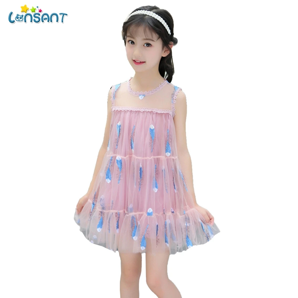 LONSANT Girls Dresses 2019 Summer Children's Wear Sleeveless Sweet Flowers Embroidered Hollow Mesh Vest Dress N30 | Детская одежда