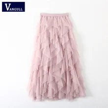 Vangull юбка-пачка из тюля Женская длинная юбка макси из сетчатой ткани новая весенняя летняя Корейская черная розовая плиссированная юбка с высокой талией для женщин