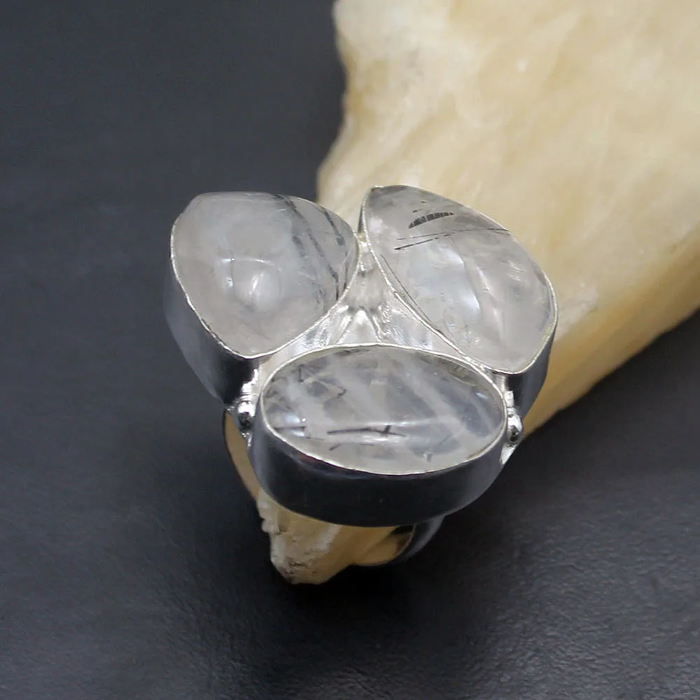 

Special Design Lovely Rutilated Quartz 925 Sterling Silver Fashion Jewelry Band Ring Size 7 H83