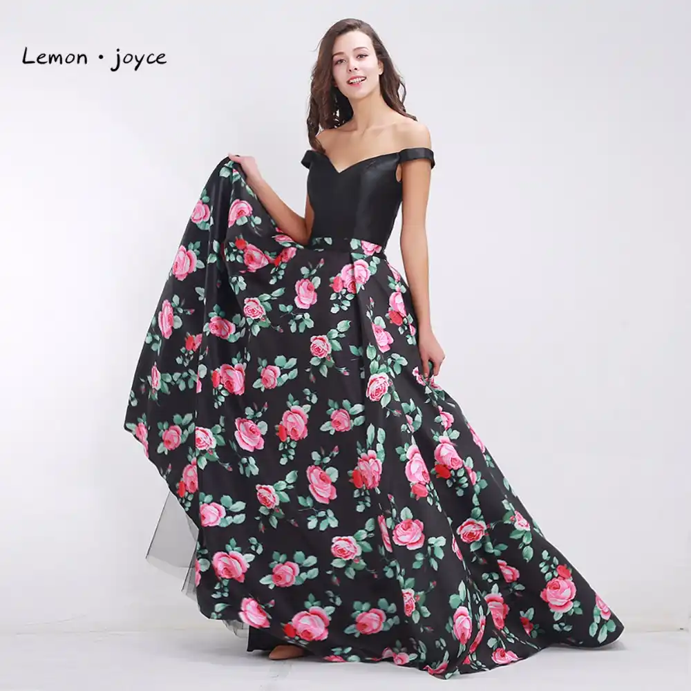 floral black prom dress