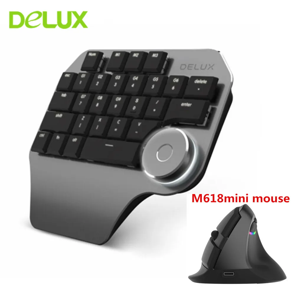 Delux teclado de diseñador T11 con cable USB, periférico de Mano individual, teclado ergonómico, ratón Vertical inalámbrico, Kit de jugador para ordenador portátil y PC