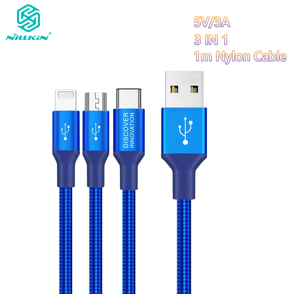 

NILLKIN for iPhone Charging Cable + Micro USB + Type C 5V/3A Fast Charging for Xiaomi 9 for Samsung S10 for Huawei Mate 20 Pro