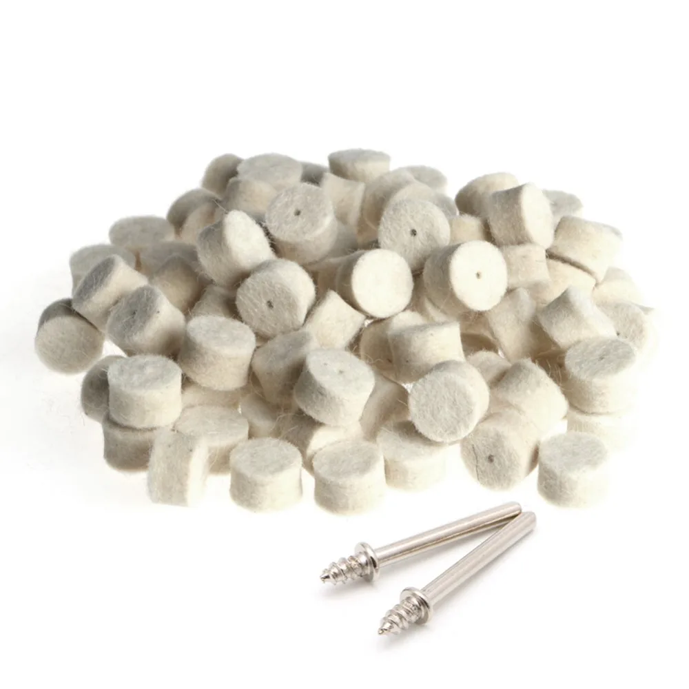 100Pcs 13mm Wool Felt Car Polishing Wheel Grinding Pad 2Pcs 3.2 mm Shanks For Dremel Rotary Tool