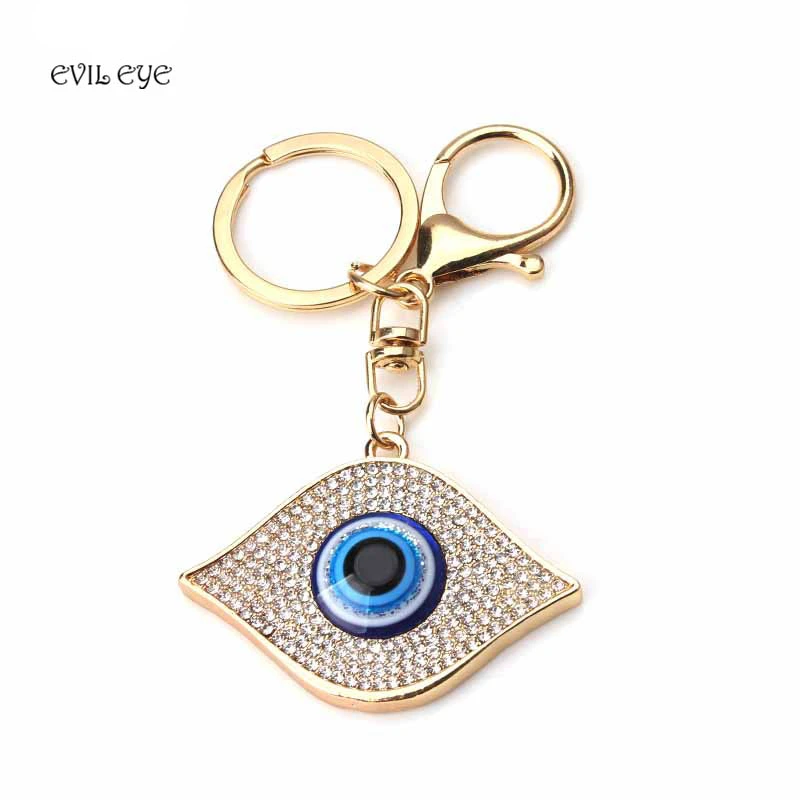 

1pc 53*78mm Gold Color Alloy Key Chain Blue Evil Eye Crystal Pendent Key Ring For Women Jewelry Decoration
