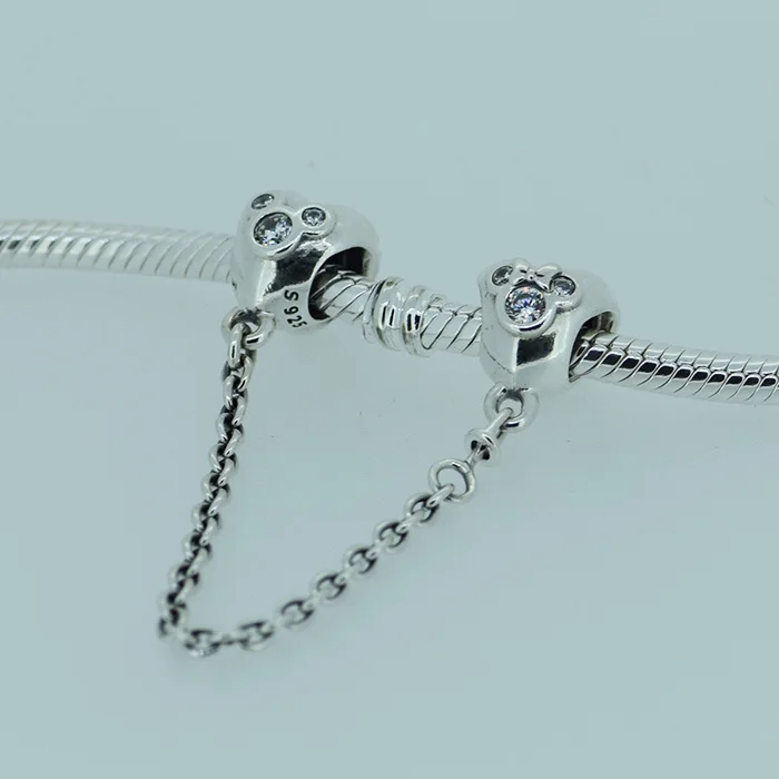 

DIY Beads for Jewelry Making Sterling-Silver-Jewelry Heart of Mickey Safety Chain Bead Charms Silver 925 Berloque Perles Women