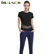 RealLion, сексуальные сетчатые рубашки для йоги, женские спортивные футболки для фитнеса, футболки для бега тренировок, топы для йоги, дышащие топы с коротким рукавом, сексуальные полые Топы