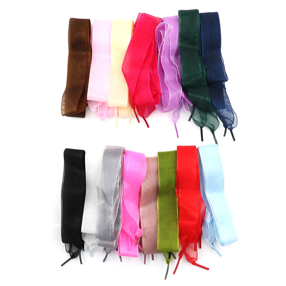 1Pair 110CM Fashion Shoestrings Women Shoelaces Flat Silk Satin Ribbon Shoe Laces Sneakers Sport Shoes Lace Bow Width 2.5cm