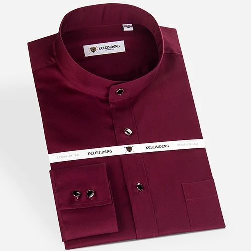 Мужская рубашка с длинным рукавом и воротником-стойкой, однотонная, с карманом, удобная, мягкая, хлопок, официальная, мужская, деловая, обычная, рубашка - Цвет: L1605