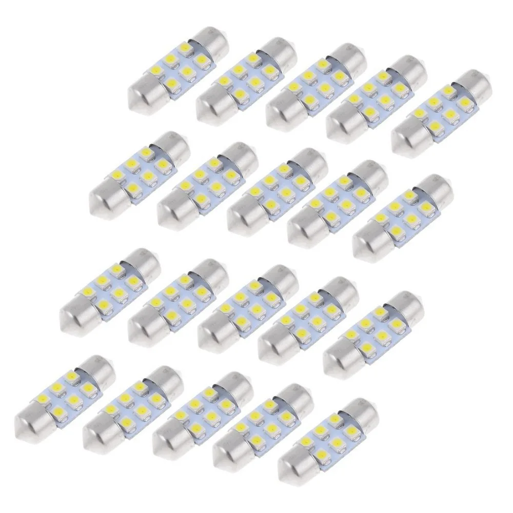 20 X Белый 31 мм гирлянда внутренняя Светодиодная лампа 3528 6SMD 12В автомобильная