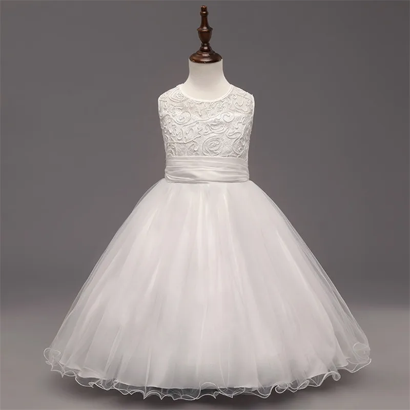 

New Wedding Gowns Girl Flower Bow Dress Kids Formal Party Christening Bow Floral Dresses Clothes for Little Girl Pageant Baptism