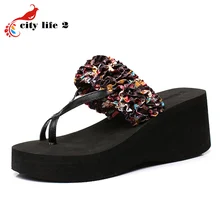 Summer Platform Sandals Thick High Heeled Shoes font b Women b font Flip Flops Flowers Slippers