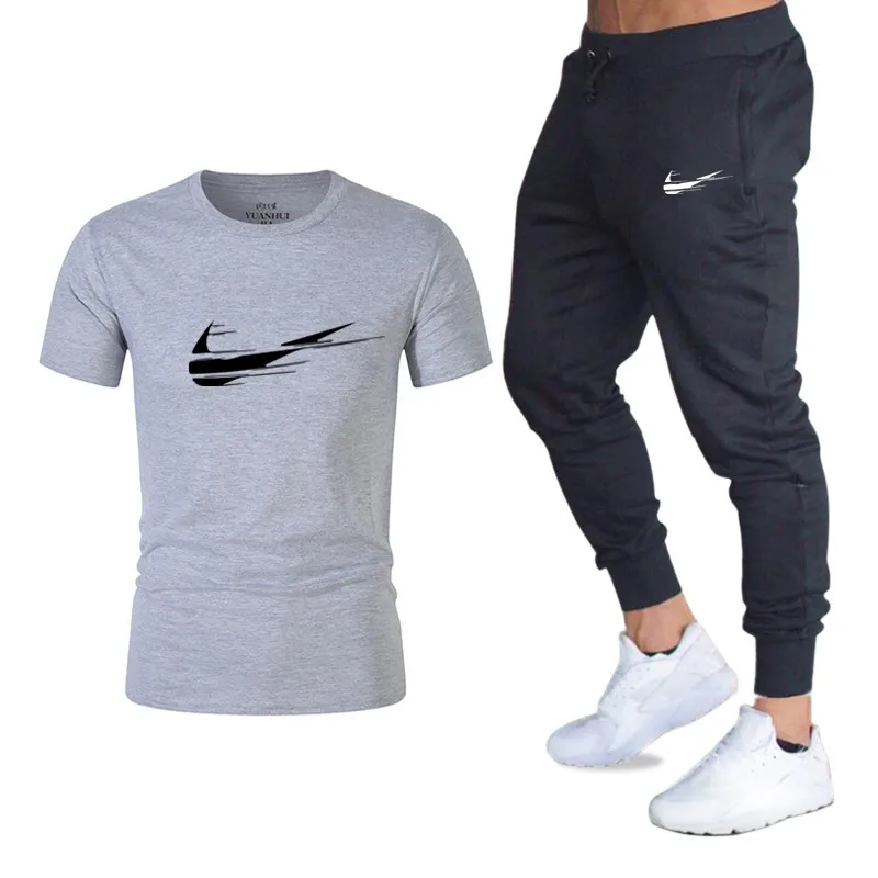 

Summer Hot Sale Men's Sets T Shirts+pants Two Pieces Sets Casual Tracksuit Male 2019 Casual Tshirt Gyms Fitness trousers men