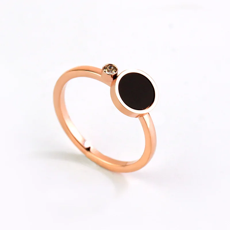 

Surgical Steel Black Round and Rhinestone Charm Rose Gold Color Cheap Rings for Women Size 4 to 10
