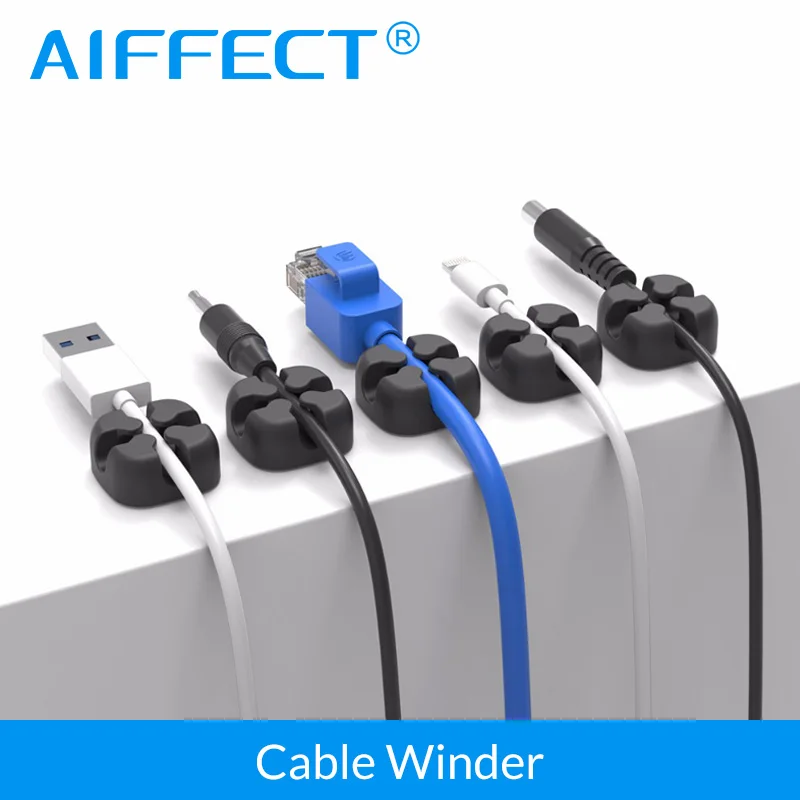 AIFFECT 12 шт. силиконовый кабель Winder Настольный Кабельный органайзер Кабельный Шнур с зажимом управление многофункциональный держатель для кабеля для наушников