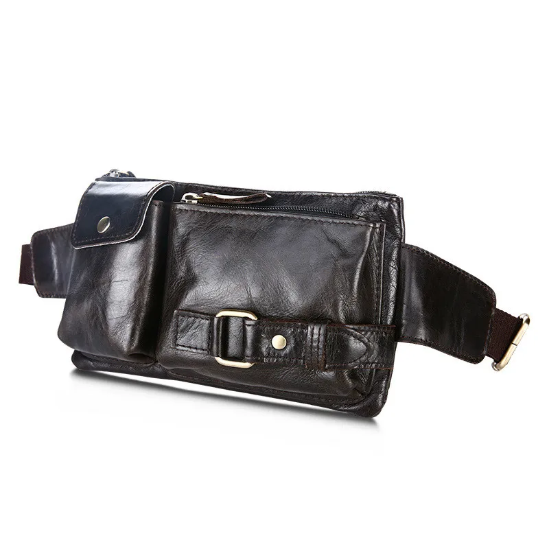 Designer Business Fanny Pack Waist Bag Men Belt Crazy Horse Real Genuine Leather Chest Phone Pouch Black Shoulder Messenger